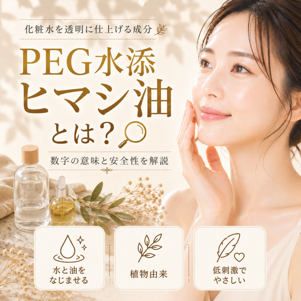 PEG水添ヒマシ油とは何か、数字の意味や安全性を解説する記事のアイキャッチ画像