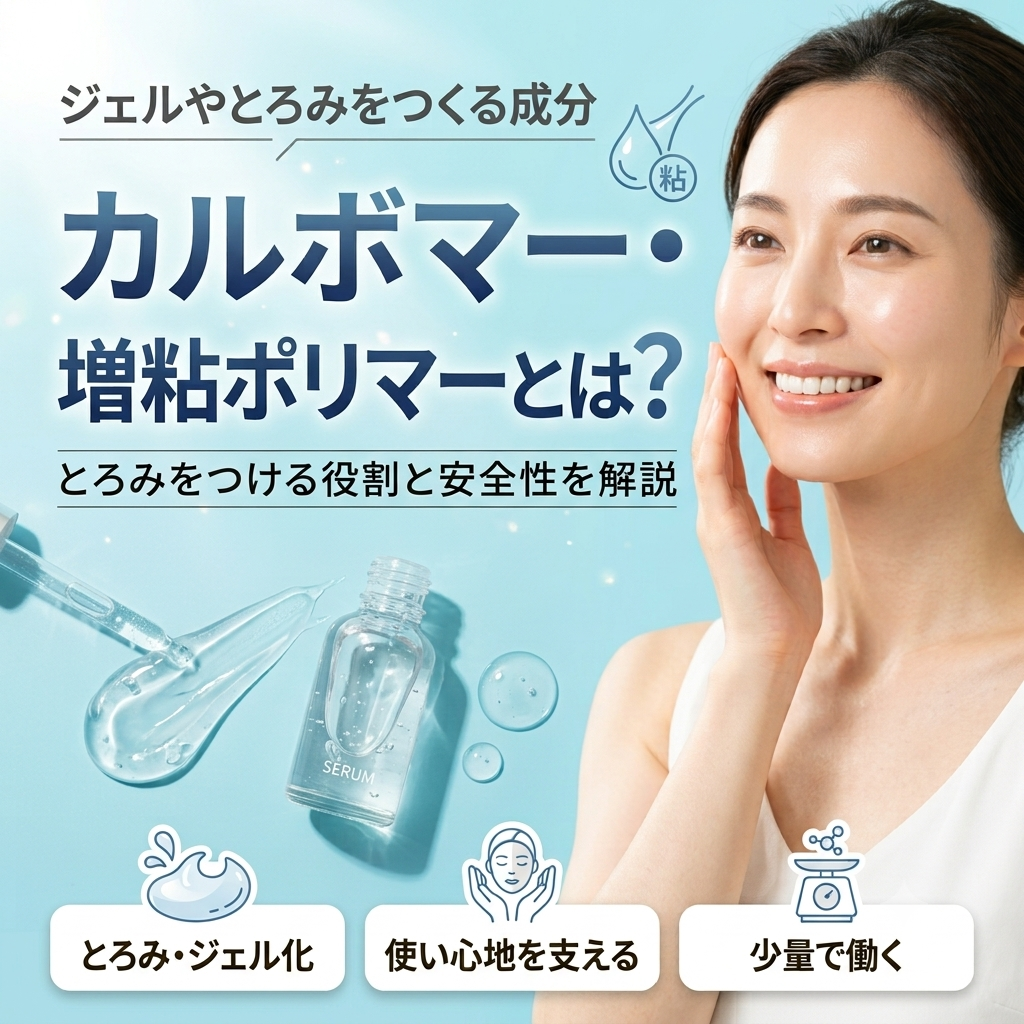カルボマー・増粘ポリマーとは？とろみをつける成分の役割と安全性を解説する記事のアイキャッチ