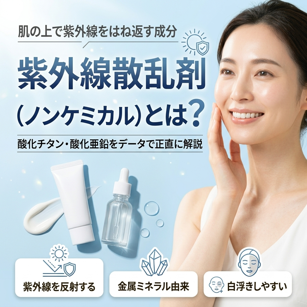 紫外線散乱剤（ノンケミカル）とは？酸化チタン・酸化亜鉛をデータで正直に解説する記事のアイキャッチ