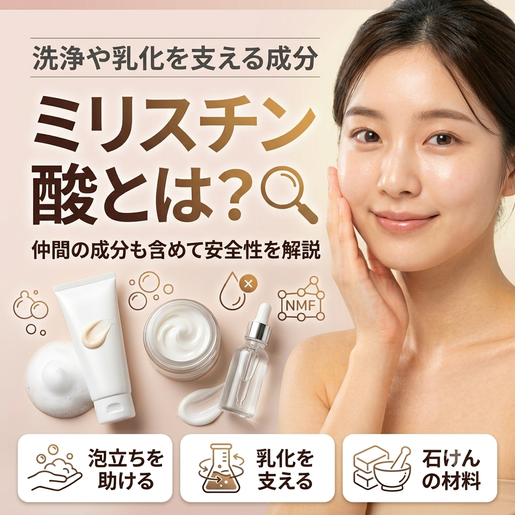ミリスチン酸・ミリスチルアルコールとは？仲間の成分も含めて安全性をデータで解説する記事のアイキャッチ