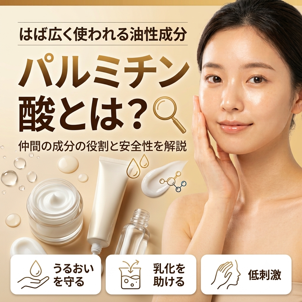 パルミチン酸・パルミトイル系成分とは？仲間の成分も含めて役割と安全性を解説する記事のアイキャッチ