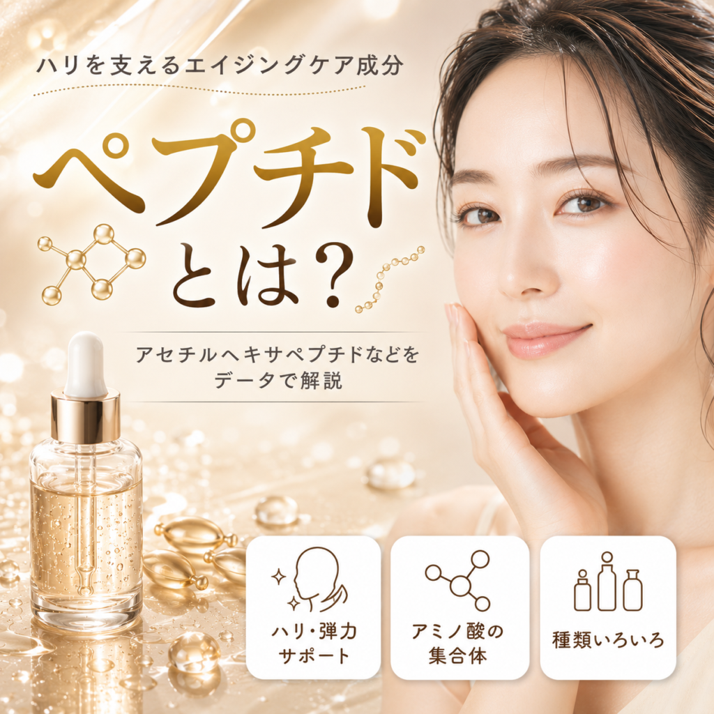 ペプチドとは？アセチルヘキサペプチドなどエイジングケア成分をデータで解説する記事のアイキャッチ