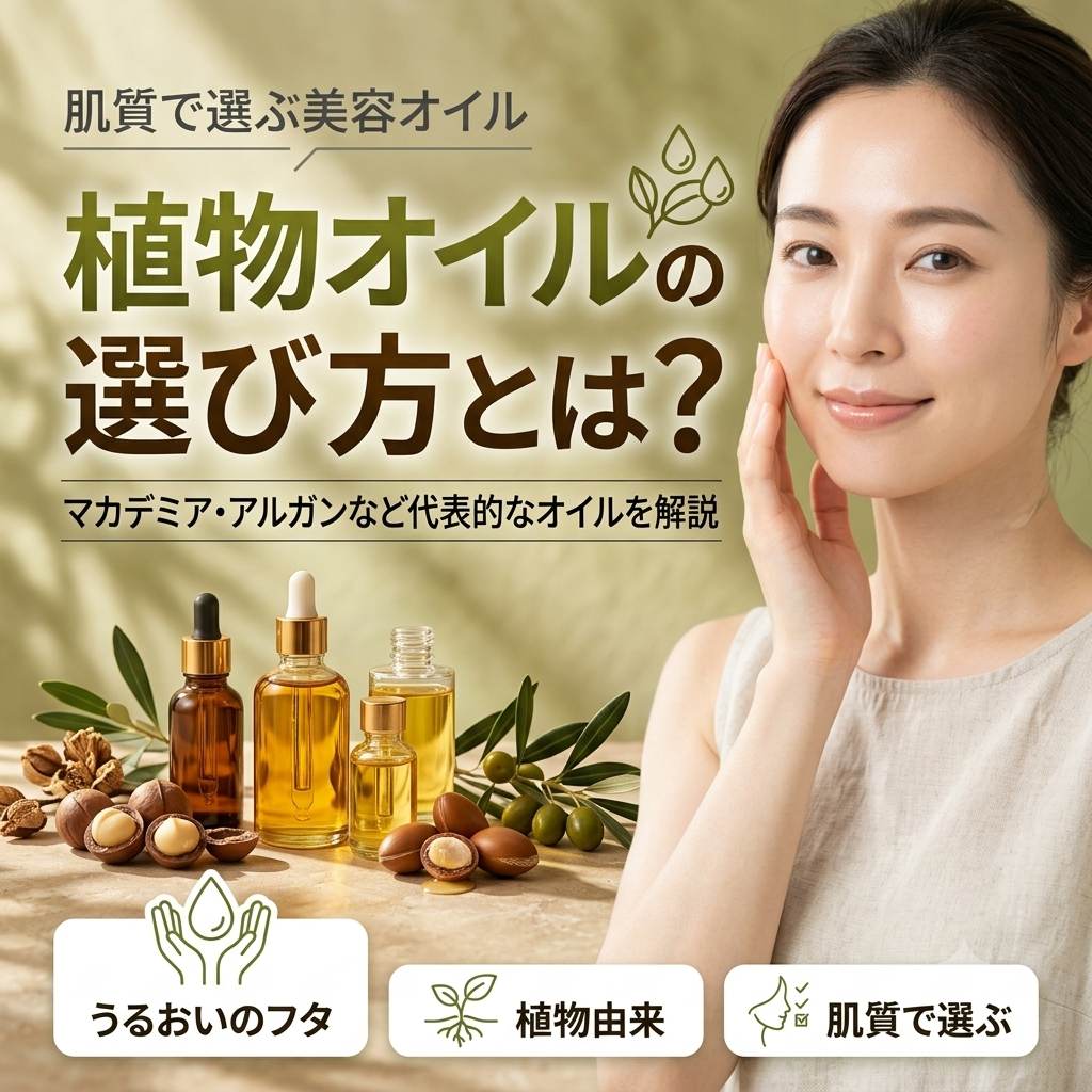 植物オイルの選び方とは？マカデミア・アルガンなど代表的な美容オイルを解説する記事のアイキャッチ