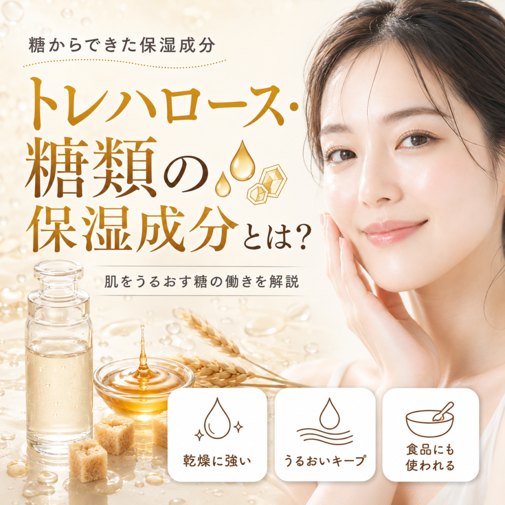 トレハロース・糖類の保湿成分とは？肌をうるおす糖の働きを解説する記事のアイキャッチ