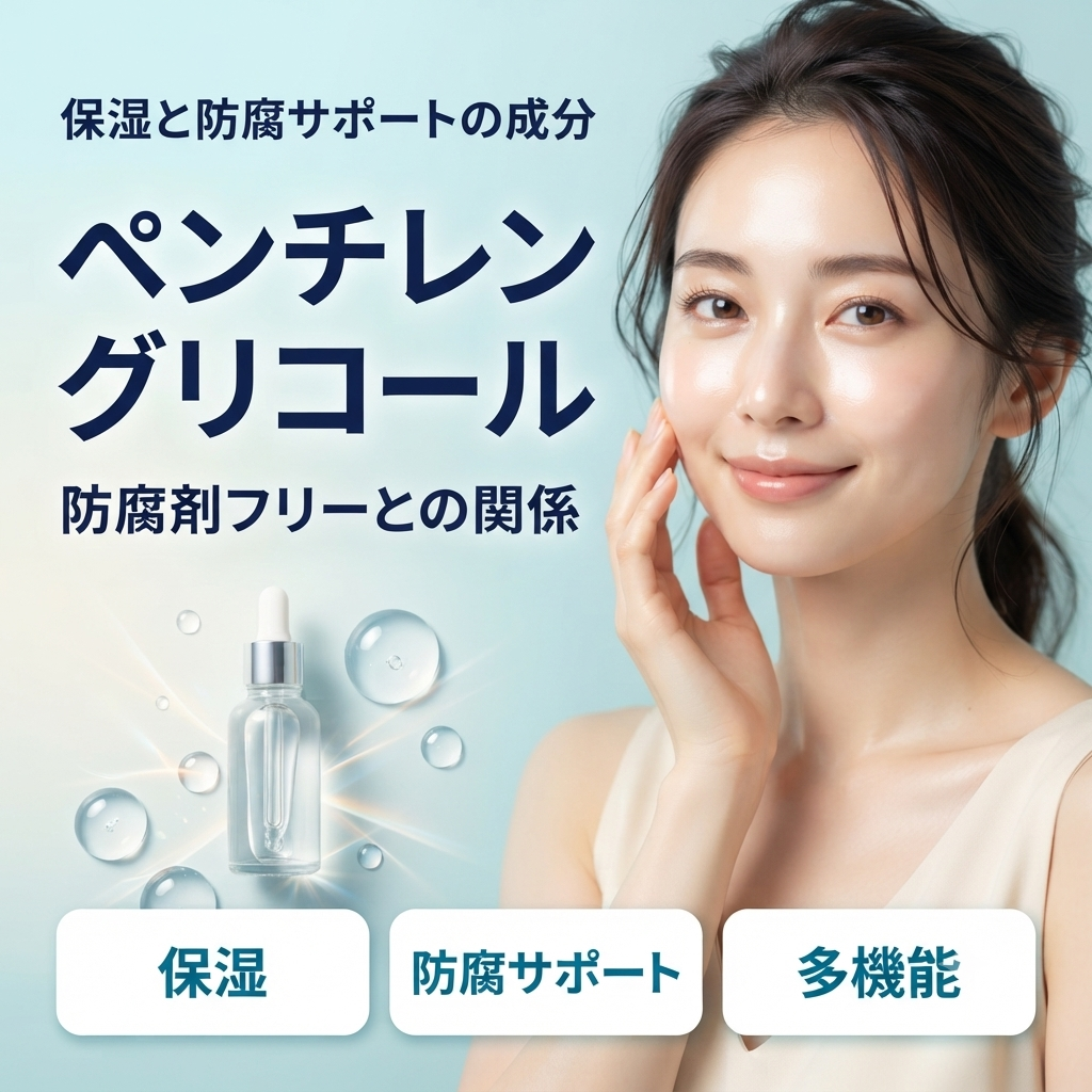 ペンチレングリコールとは？保湿と防腐サポートの成分を解説する記事のアイキャッチ