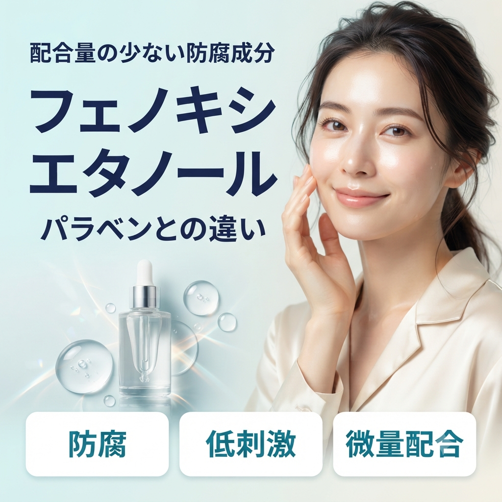 フェノキシエタノールとは？配合量の少ない防腐成分を解説する記事のアイキャッチ