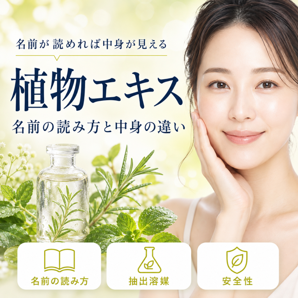植物エキスとは？「〇〇葉エキス」の名前の読み方と中身の違いを正直に解説｜記事のアイキャッチ