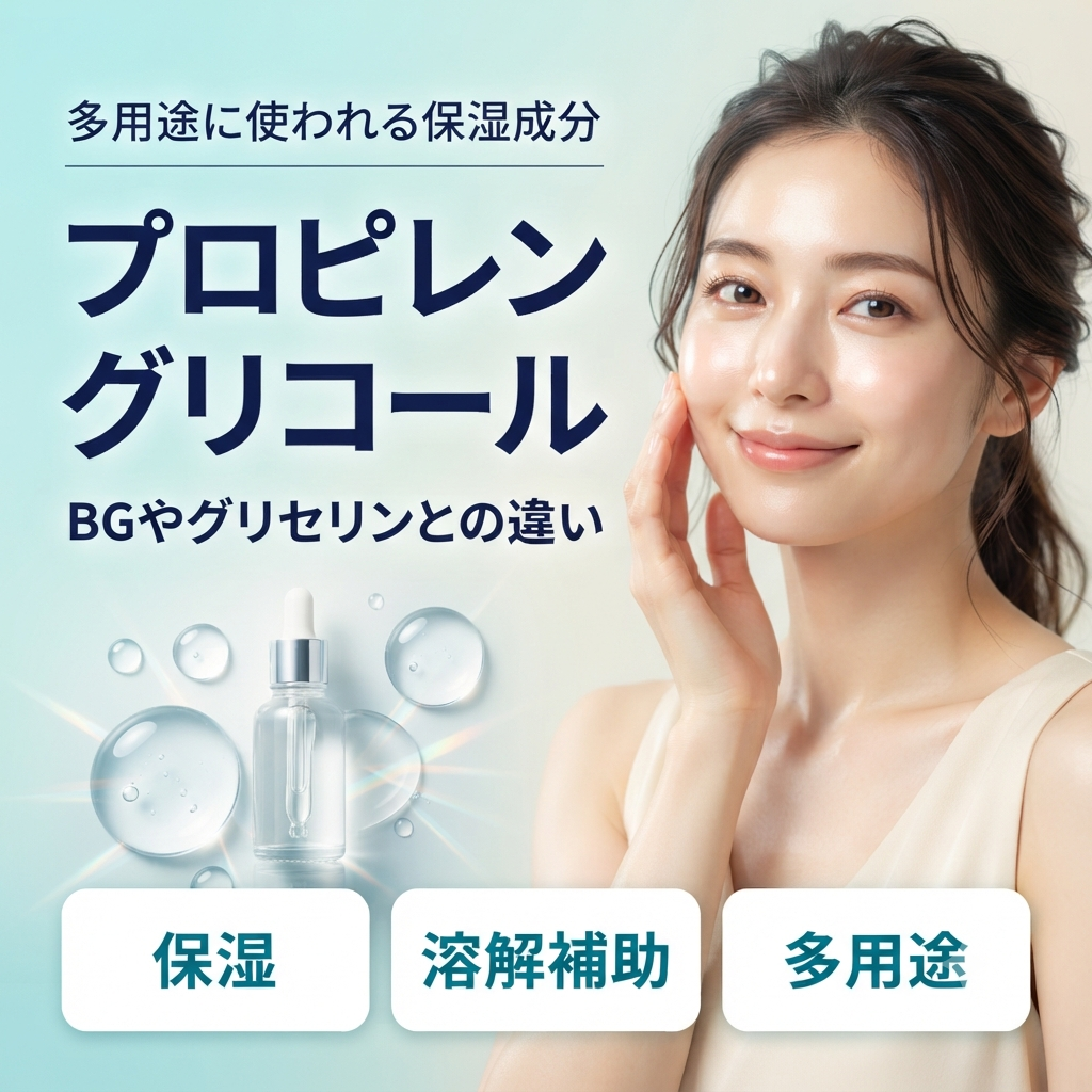 PG(プロピレングリコール)とは？多用途に使われる保湿成分を解説する記事のアイキャッチ