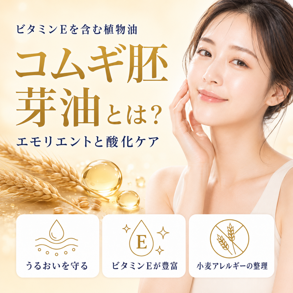 コムギ胚芽油とは？エモリエントと抗酸化の働きを安全性データで正直に解説を解説する記事のアイキャッチ