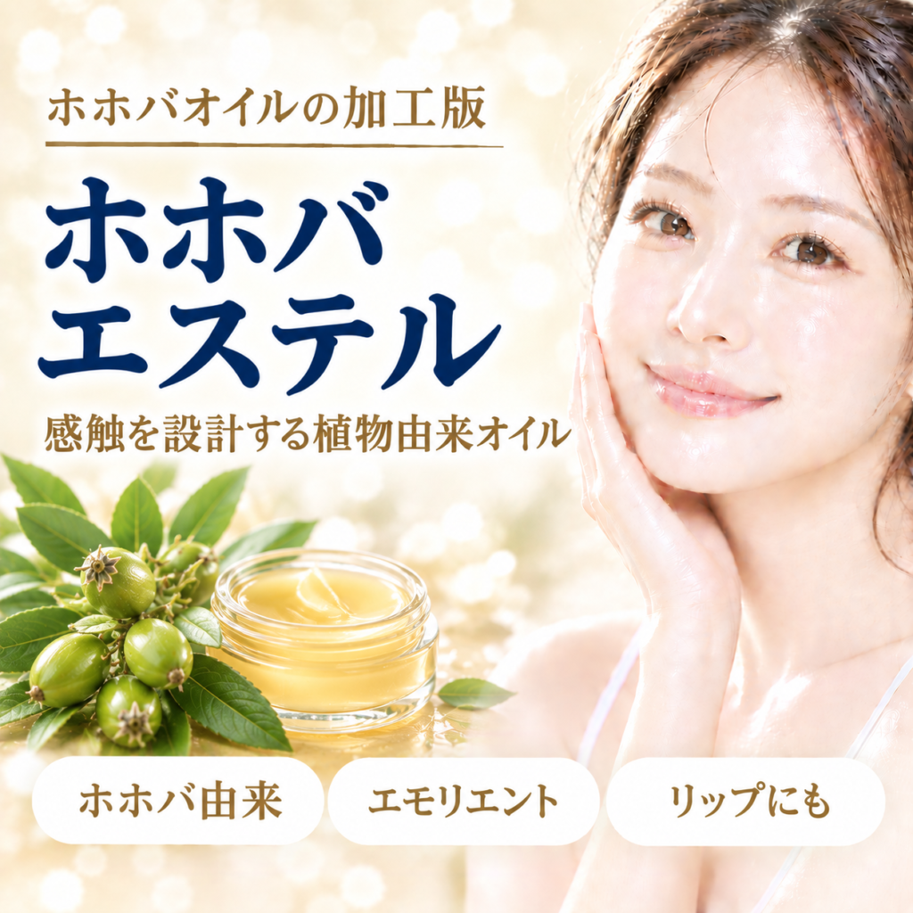 ホホバエステルとは？ホホバオイルとの違いと化粧品での役割を解説する記事のアイキャッチ