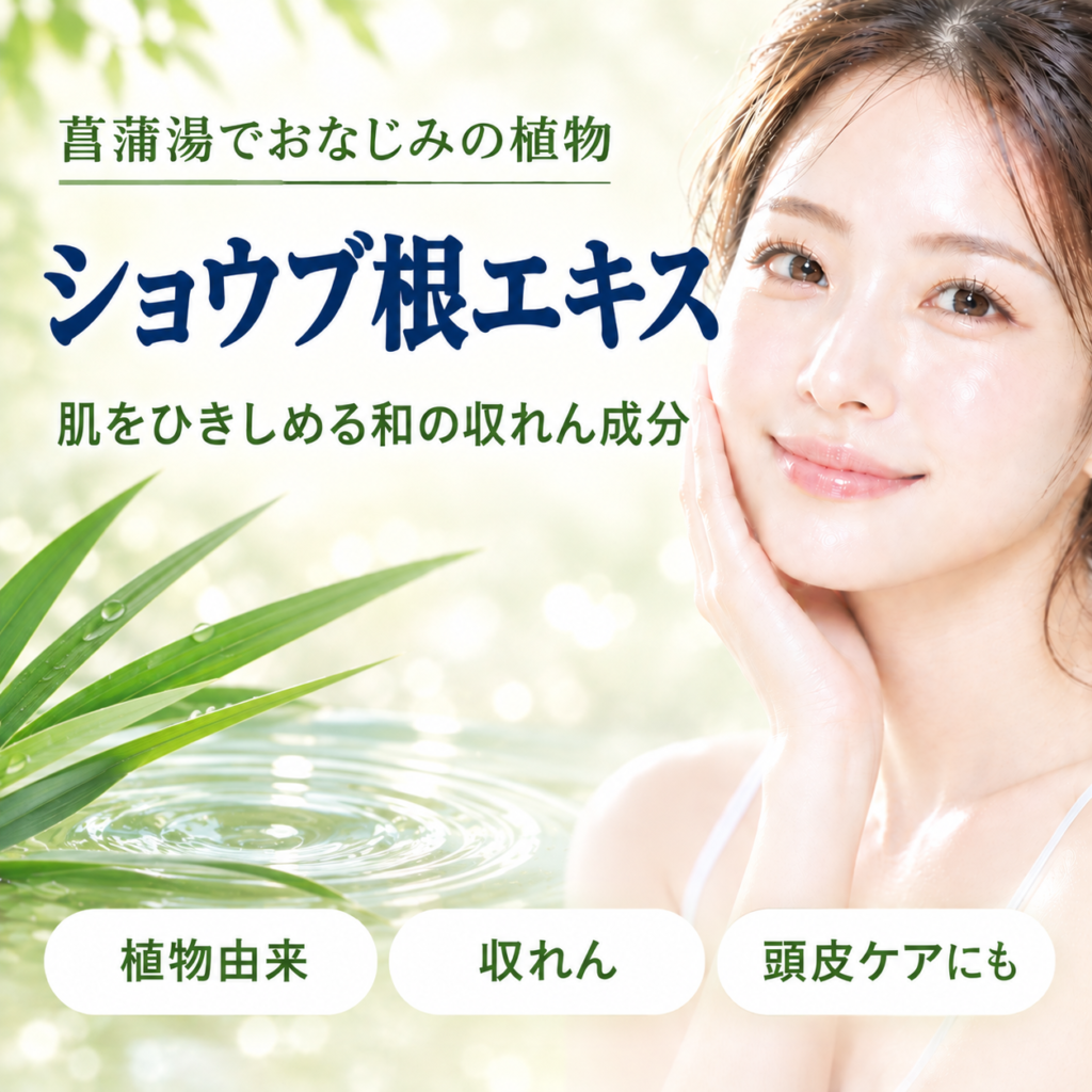 ショウブ根エキスとは？菖蒲湯でおなじみの植物の収れん成分を解説する記事のアイキャッチ